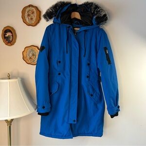 Women's Blue Ski Jacket with Faux Fur Hood